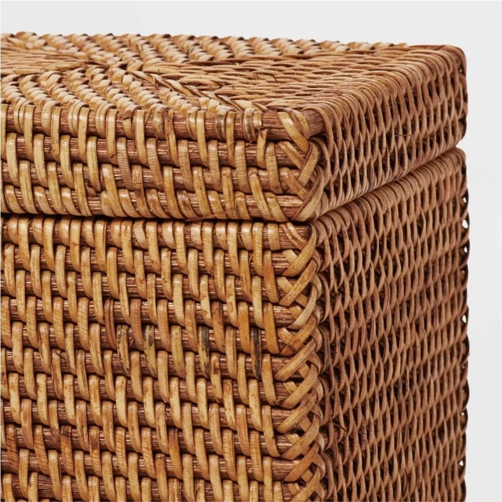 THRESHOLD NWT natural woven tank storage basket with lid -5.25”
